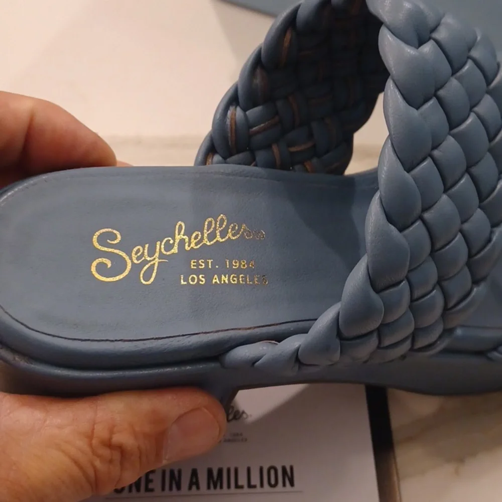 Seychelles Women's Novelty Blue Heel Sandals Shoes NWB $130 - Picture 5 of 10